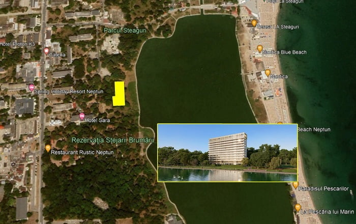 Un bloc de lux de 11 etaje va răsări în Rezervația Stejarii Brumării, pe malul lacului Neptun