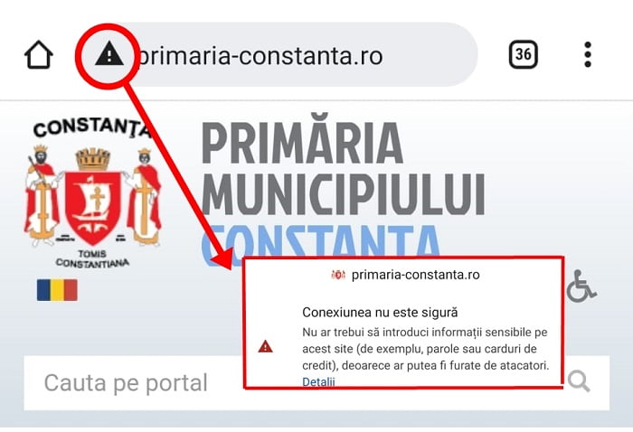 Google califică site-ul Primăriei Constanța “nesigur sau periculos” și nu recomandă folosirea lui
