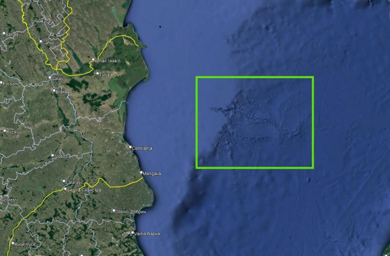 Canionul submarin al Dunării preistorice, aflat la 120 km de litoralul românesc, vizibil pe platforma Google Maps