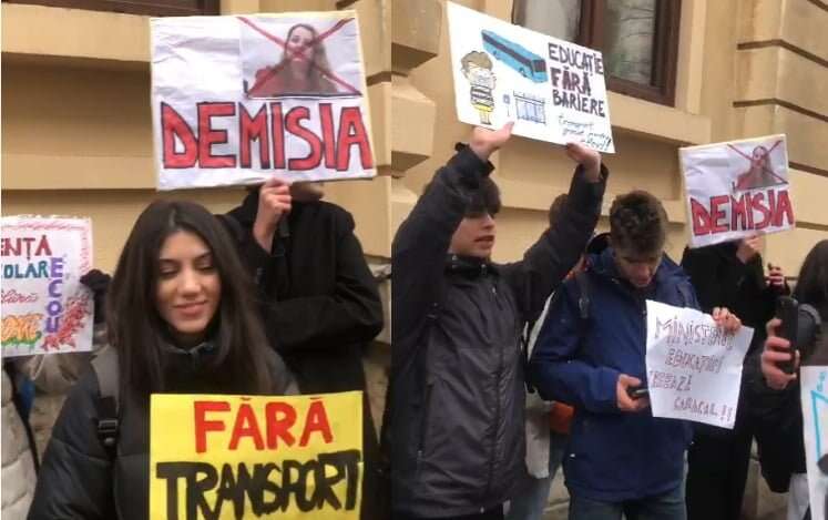 Elevii constănțeni au protestat în fața Ministerului Educației. „Ne-au spus că ar trebui să ne concentrăm de altceva, să lăsăm transportul”