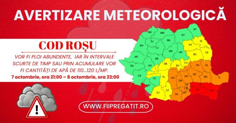 Județul Constanța se pregătește de COD ROȘU de ploi abundente. CJSU a decis închiderea școlilor. RAJA a activat Comandamentul pentru Situații de Urgență